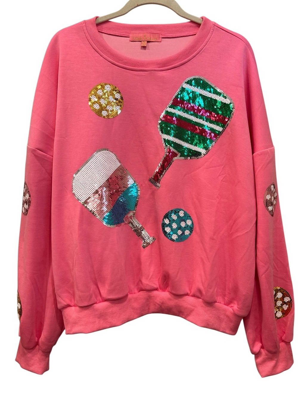 Simply Southern Pink Sequin Pickleball Paddle Graphic Sweatshirt Sz XL